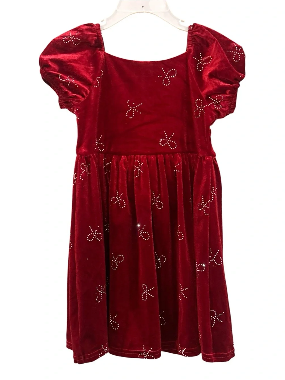 Red Velvet Rhinestone Puff Sleeve Dress Blueberi boulevard 4T